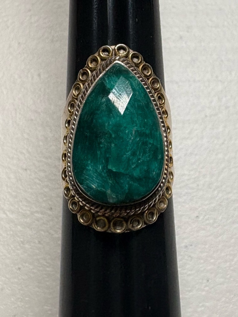 Boho Green Corundum Statement Ring Size 8 .925 Gold Vermeil